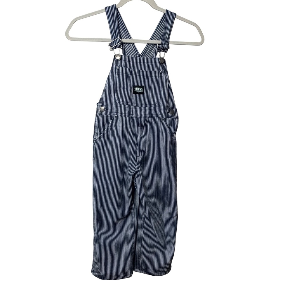 Key Industries Kids Hickory Stripe Denim Overalls Blue White Size 6 Railroad